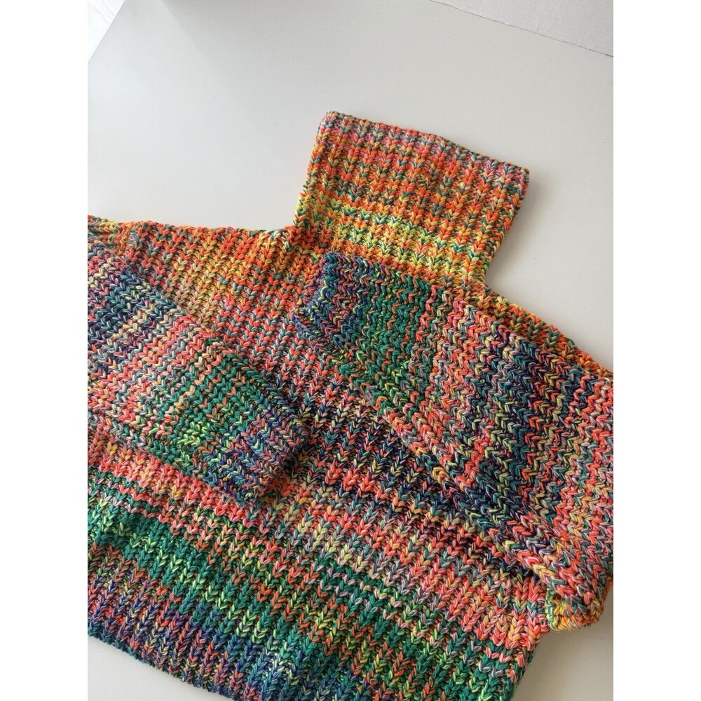 Free People Jumper Small Bright Roll Neck Odyssey Chunky Knit Cotton Mix Grunge - Picture 3 of 14